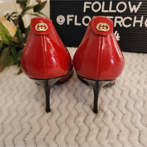 GUCCI RED PATENT LEATHER HEELS 7.5B - Picture 2 of 11